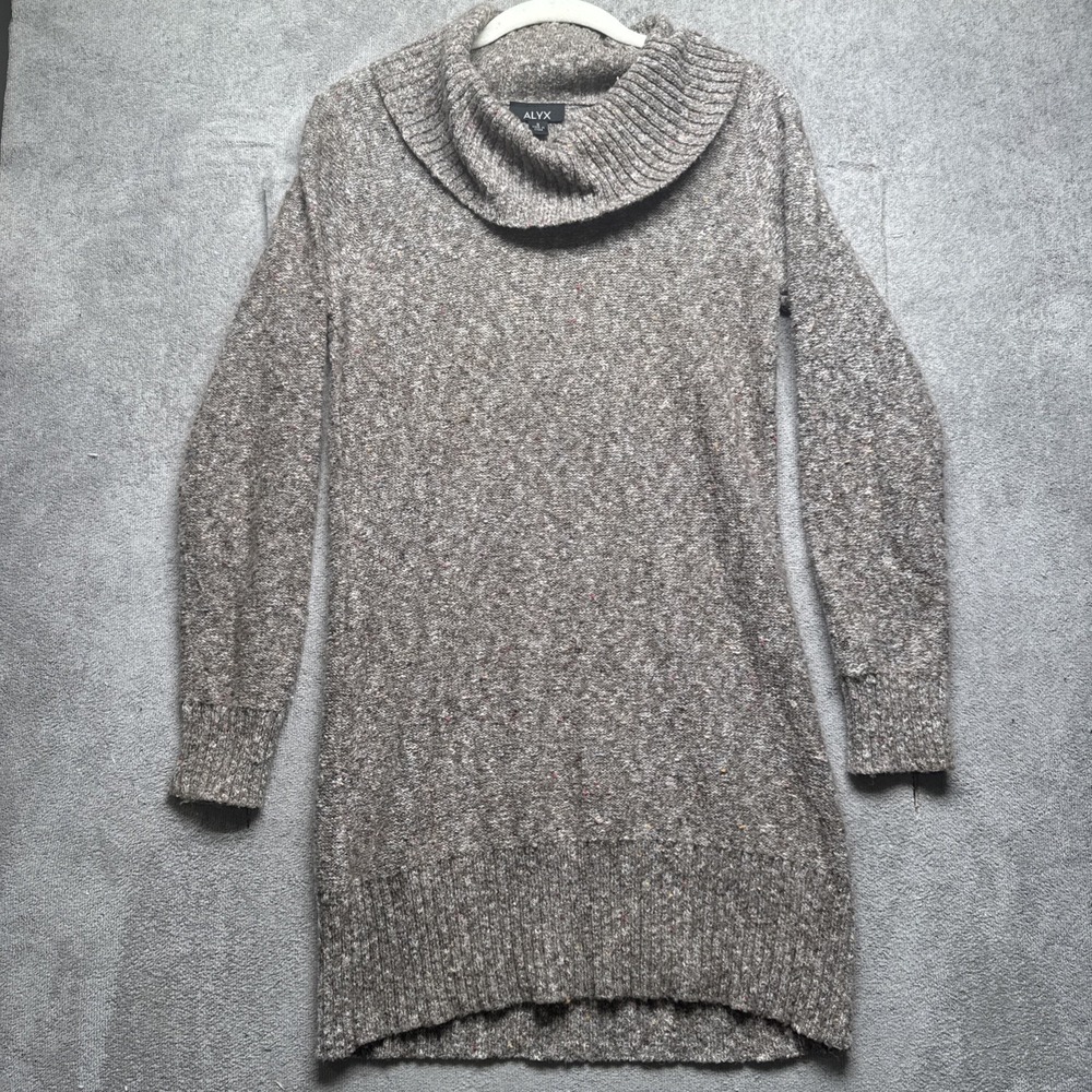 Alyx Brown Marled Knit Turtleneck Tunic Sweater Soft Cozy Fall Winter Small